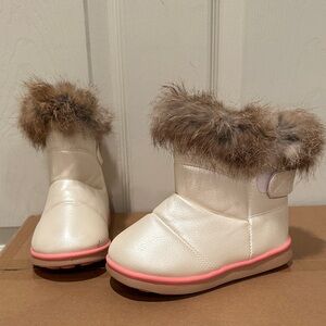 Cozy Cream Kids Boots with Faux Fur Trim